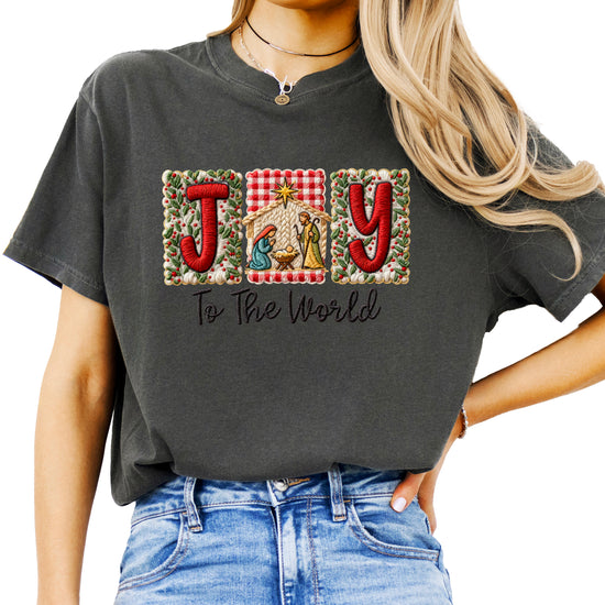 Joy to the World Nativity Christmas Comfort Colors Tee