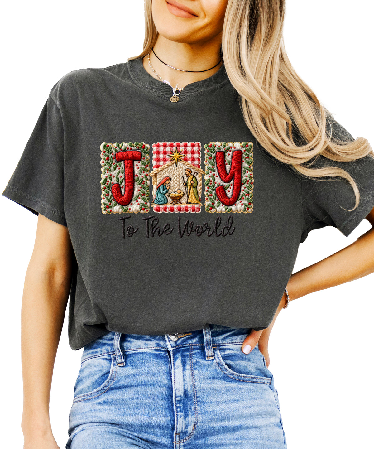Joy to the World Nativity Christmas Comfort Colors Tee