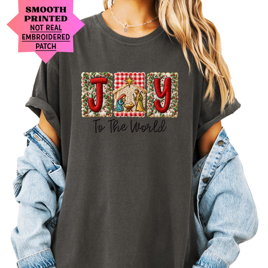 Joy to the World Nativity Christmas Comfort Colors Tee