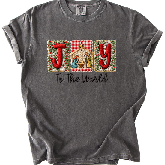 Joy to the World Nativity Christmas Comfort Colors Tee