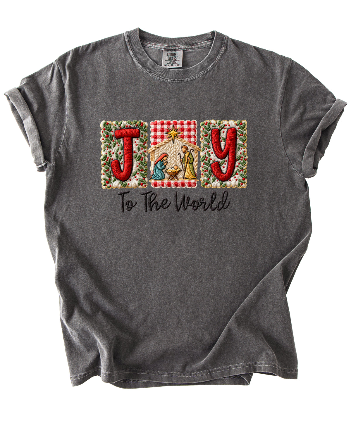 Joy to the World Nativity Christmas Comfort Colors Tee