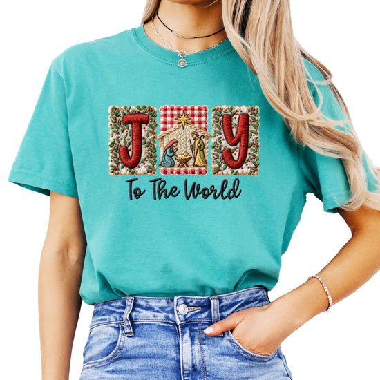 Joy to the World Nativity Christmas Comfort Colors Tee