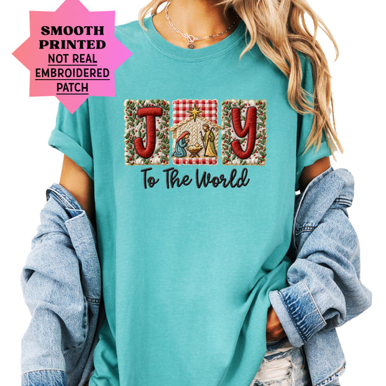 Joy to the World Nativity Christmas Comfort Colors Tee
