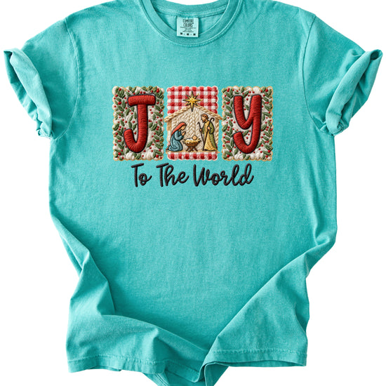 Joy to the World Nativity Christmas Comfort Colors Tee