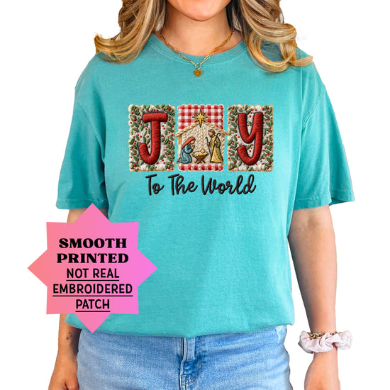 Joy to the World Nativity Christmas Comfort Colors Tee