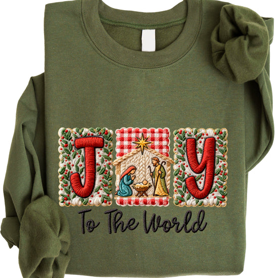 Joy to the World Christian Christmas Sweatshirt Army Green