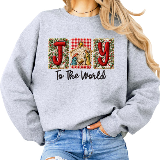 Joy to the World Christian Christmas Sweatshirt Gray