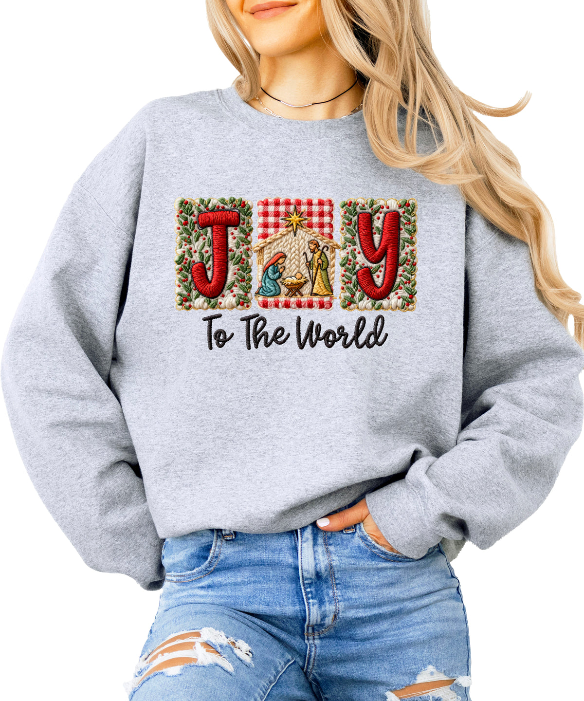Joy to the World Christian Christmas Sweatshirt Gray