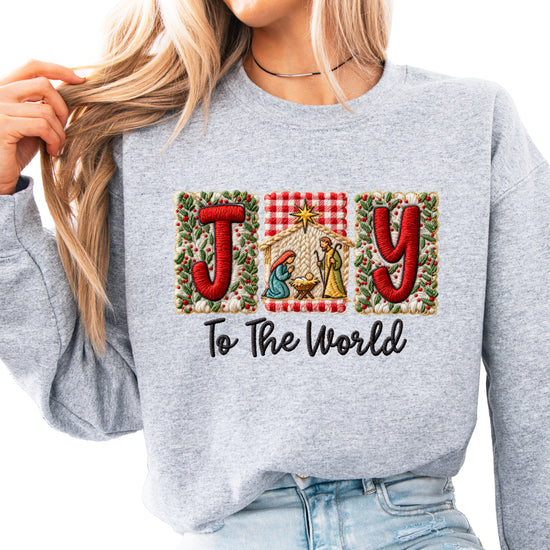 Joy to the World Christian Christmas Sweatshirt Gray