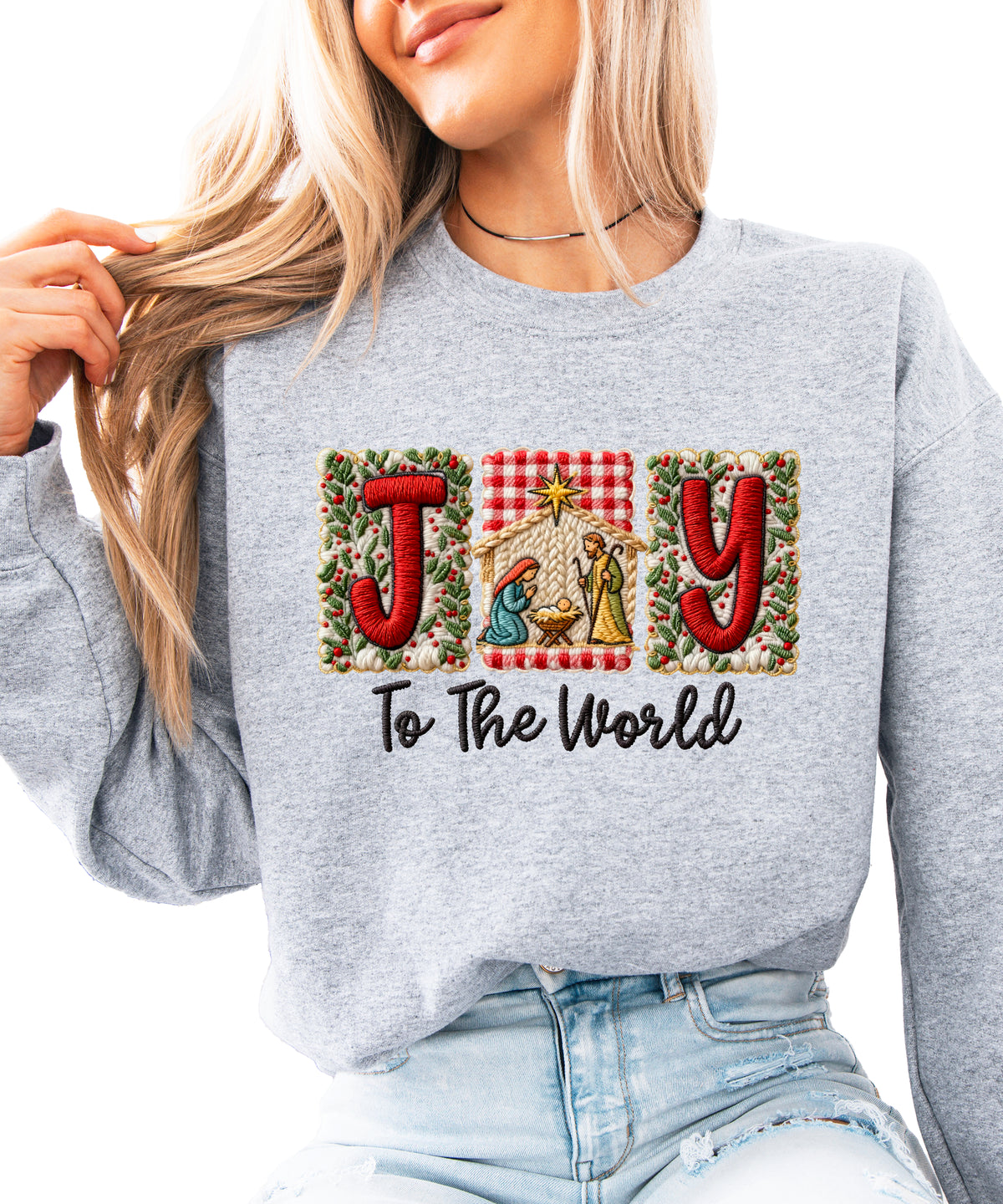 Joy to the World Christian Christmas Sweatshirt Gray