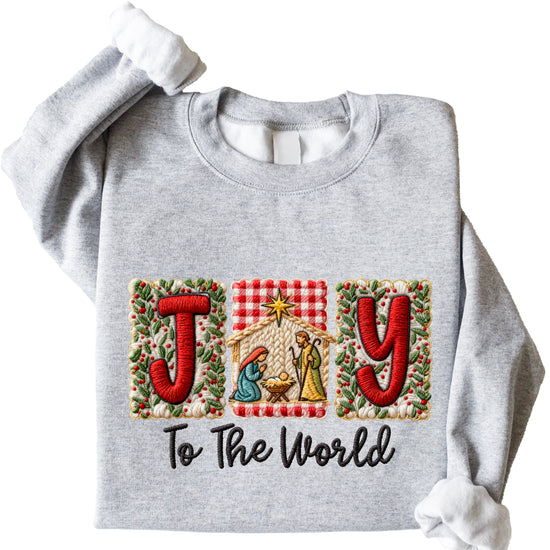 Joy to the World Christian Christmas Sweatshirt Gray