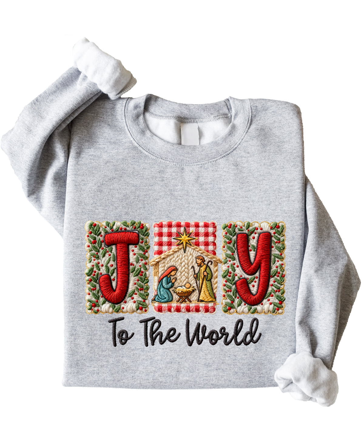 Joy to the World Christian Christmas Sweatshirt Gray