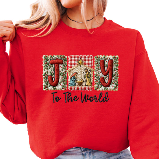 Joy to the World Christian Christmas Sweatshirt Red
