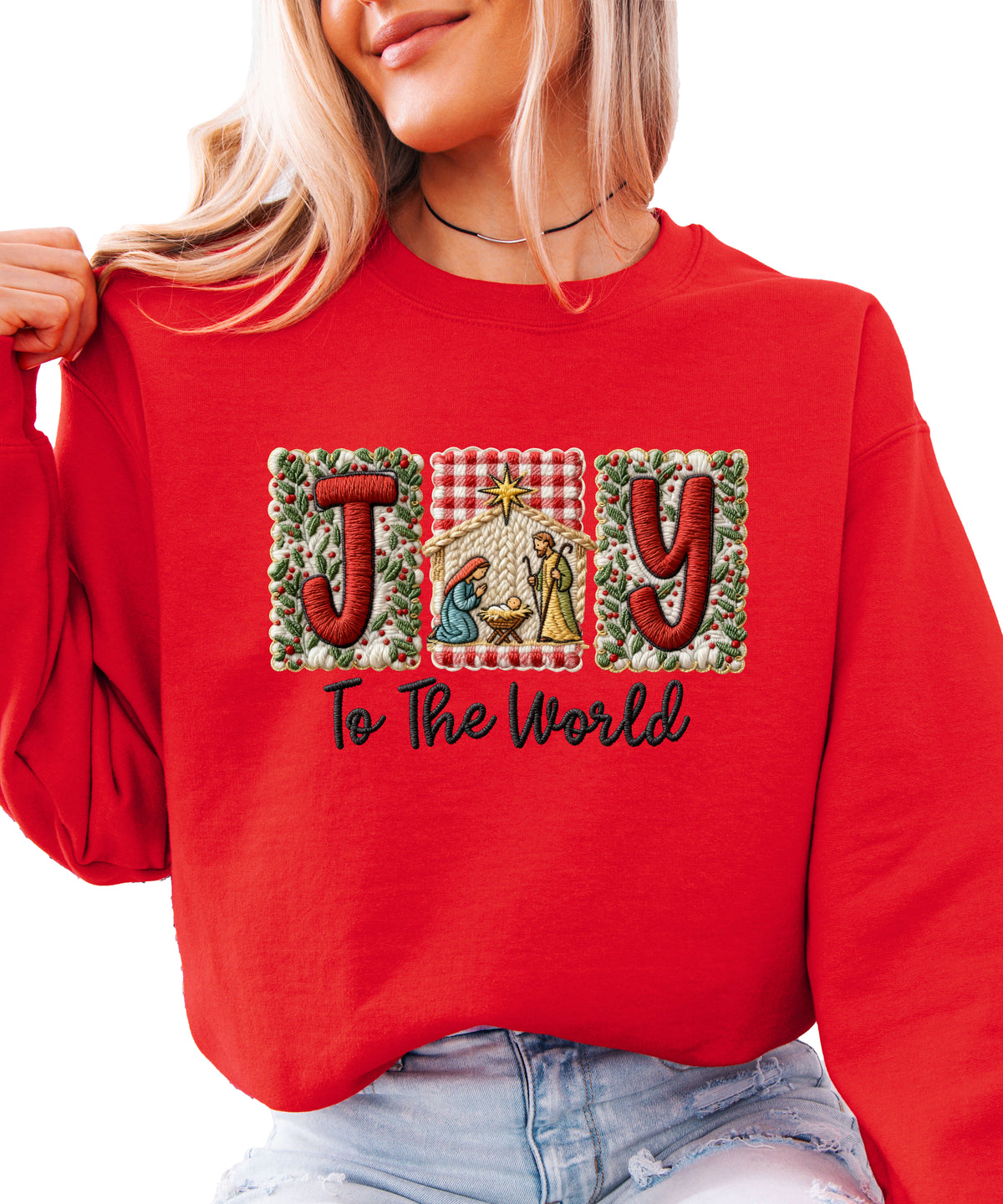 Joy to the World Christian Christmas Sweatshirt Red