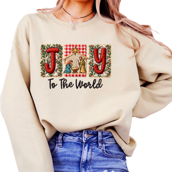 Joy to the World Christian Christmas Sweatshirt Sand