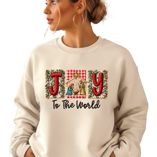 Joy to the World Christian Christmas Sweatshirt Sand