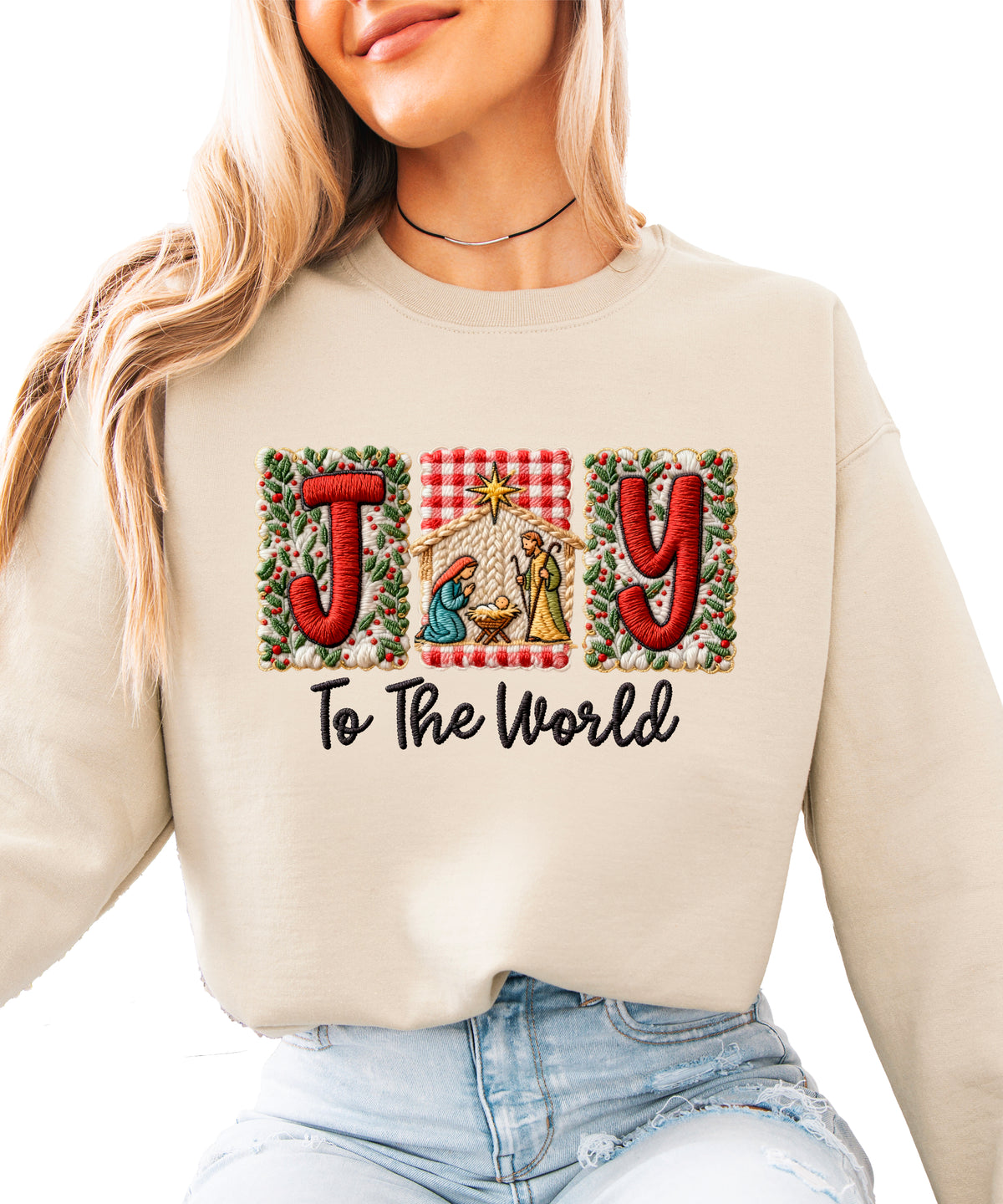Joy to the World Christian Christmas Sweatshirt Sand