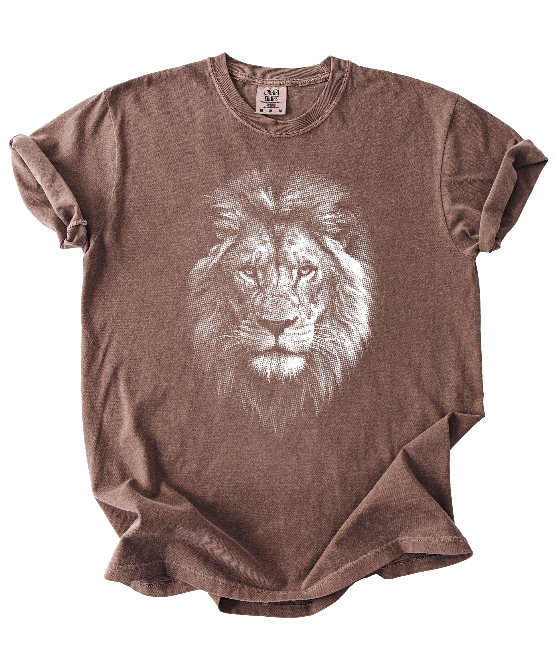 Distressed lion graphic tee in Espresso on a Comfort Colors 1717 heavyweight cotton shirt, view 3