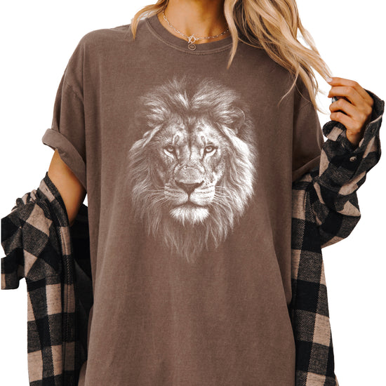 Distressed lion graphic tee in Espresso on a Comfort Colors 1717 heavyweight cotton shirt, view 4