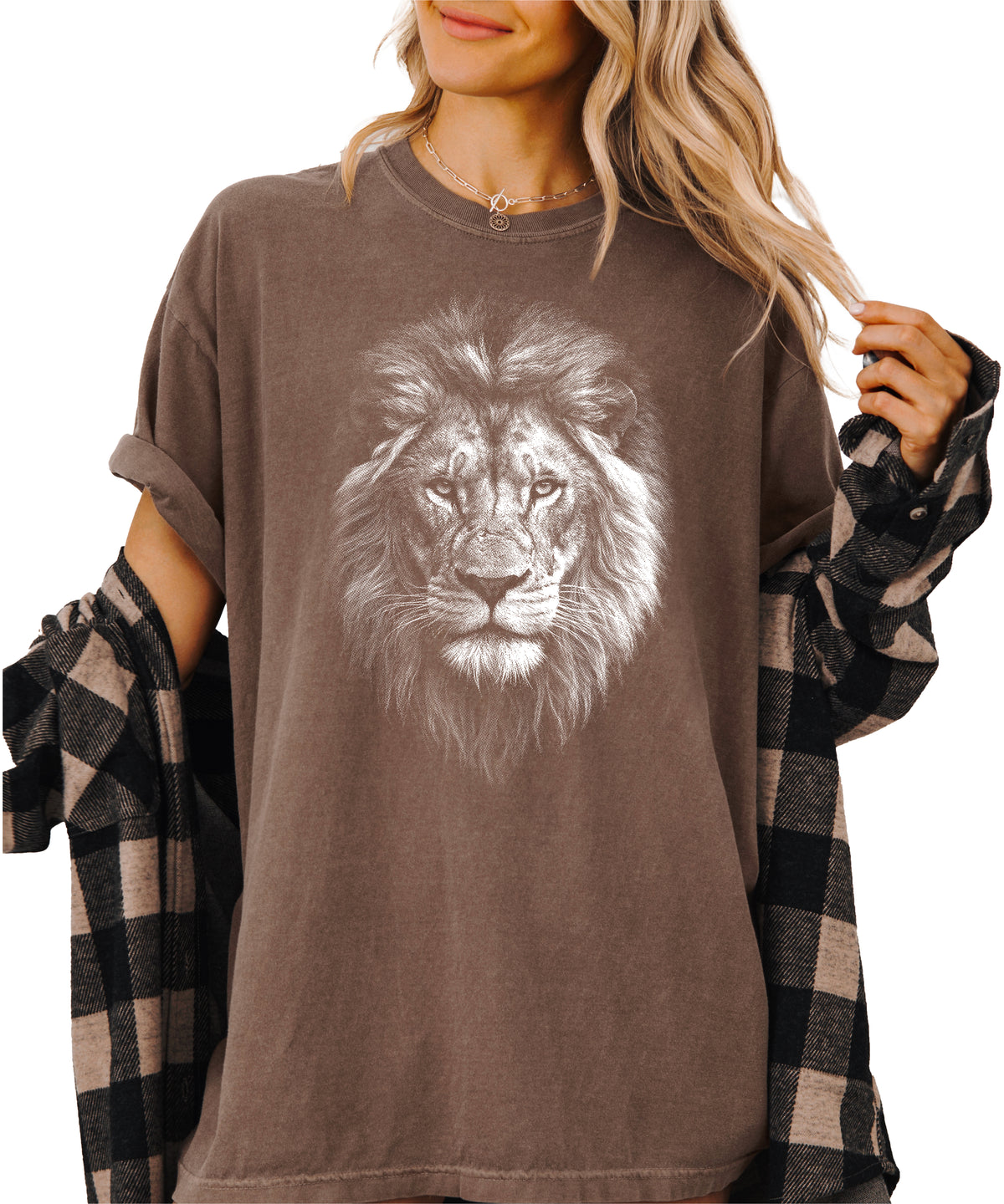 Distressed lion graphic tee in Espresso on a Comfort Colors 1717 heavyweight cotton shirt, view 4
