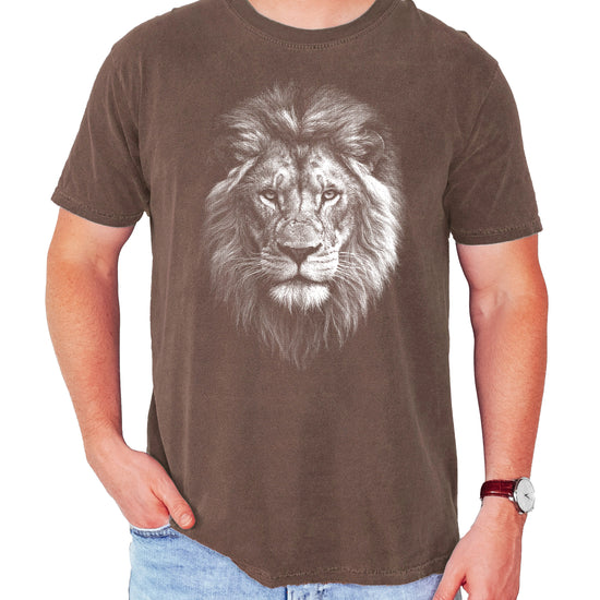 Distressed lion graphic tee in Espresso on a Comfort Colors 1717 heavyweight cotton shirt, view 5