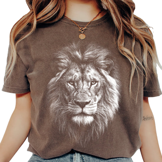 Distressed lion graphic tee in Espresso on a Comfort Colors 1717 heavyweight cotton shirt, view 6