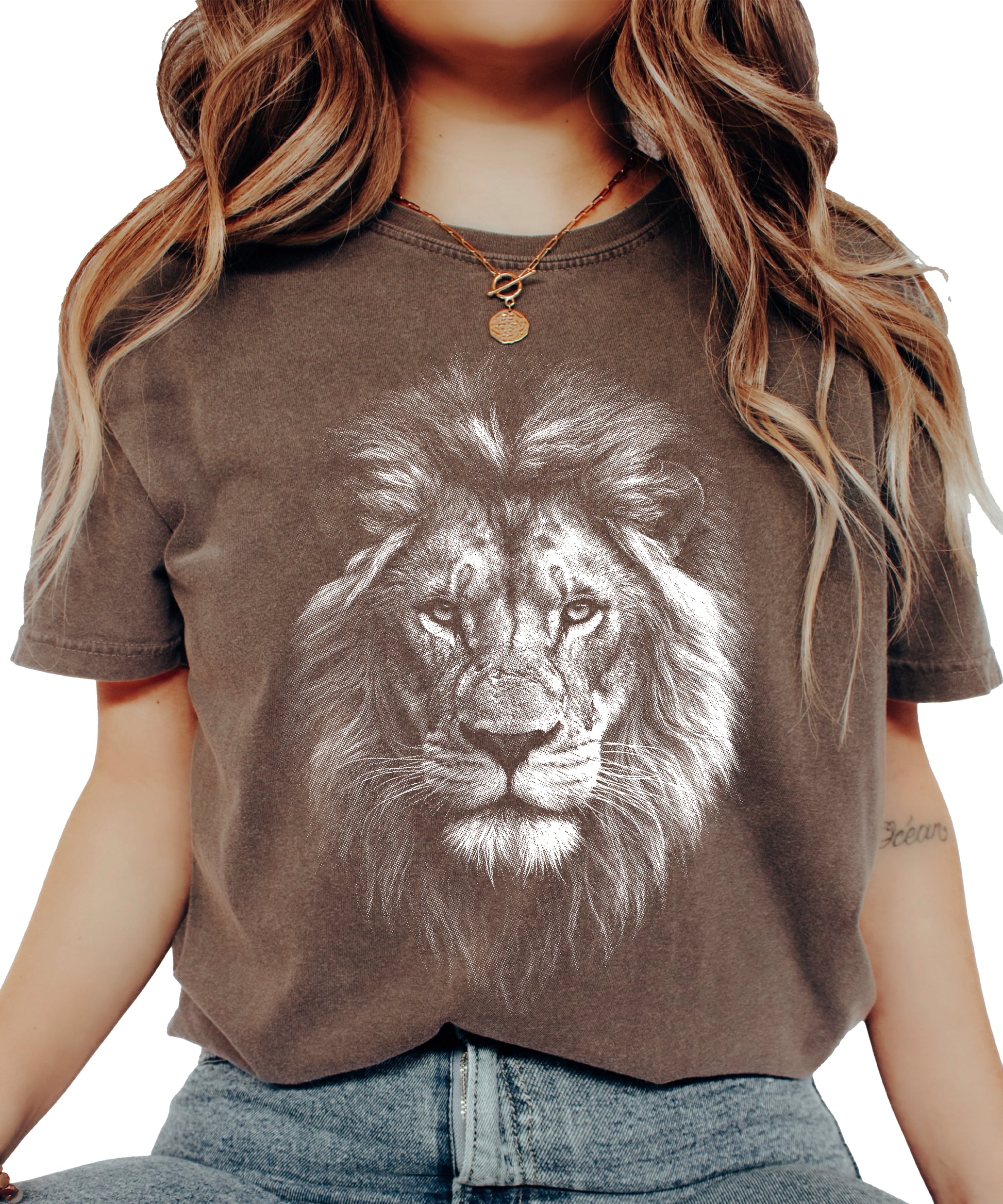 Distressed lion graphic tee in Espresso on a Comfort Colors 1717 heavyweight cotton shirt, view 6