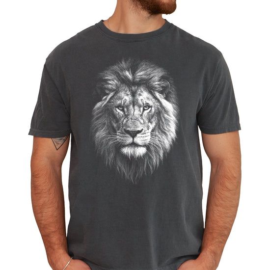 Distressed lion graphic tee in Pepper on a Comfort Colors 1717 heavyweight cotton shirt, view 2