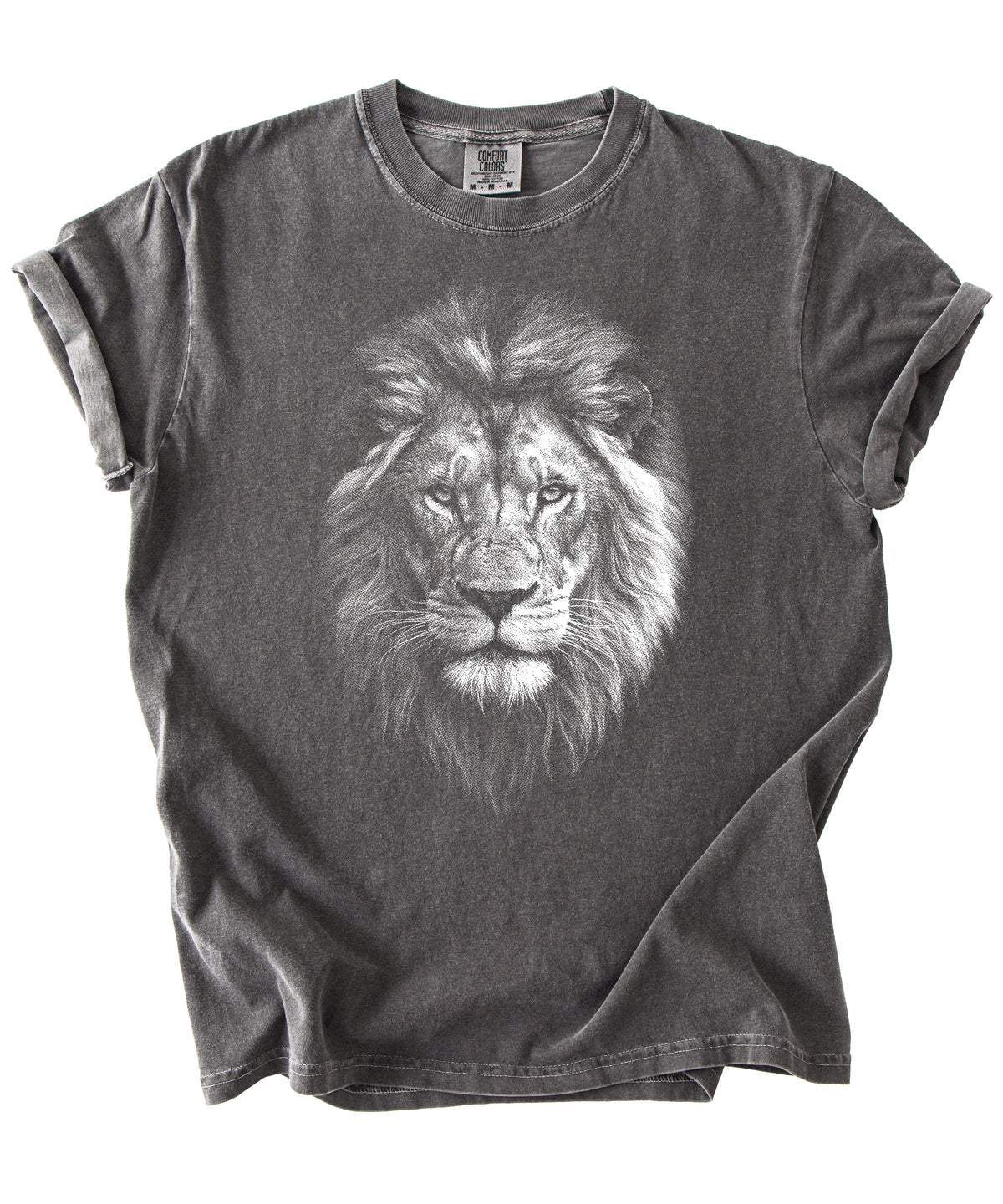 Distressed lion graphic tee in Pepper on a Comfort Colors 1717 heavyweight cotton shirt, view 3