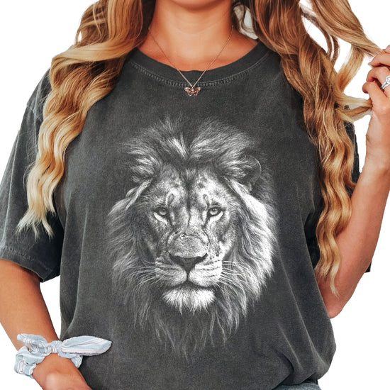 Distressed lion graphic tee in Pepper on a Comfort Colors 1717 heavyweight cotton shirt, view 4