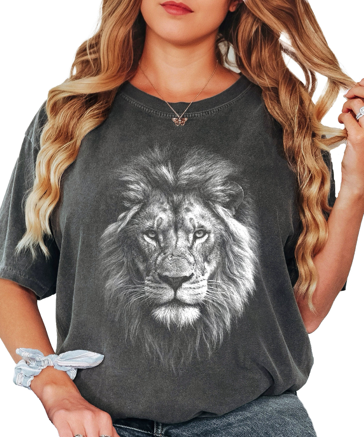 Distressed lion graphic tee in Pepper on a Comfort Colors 1717 heavyweight cotton shirt, view 4