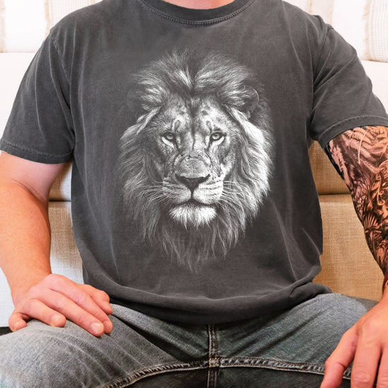 Distressed lion graphic tee in Pepper on a Comfort Colors 1717 heavyweight cotton shirt, view 5