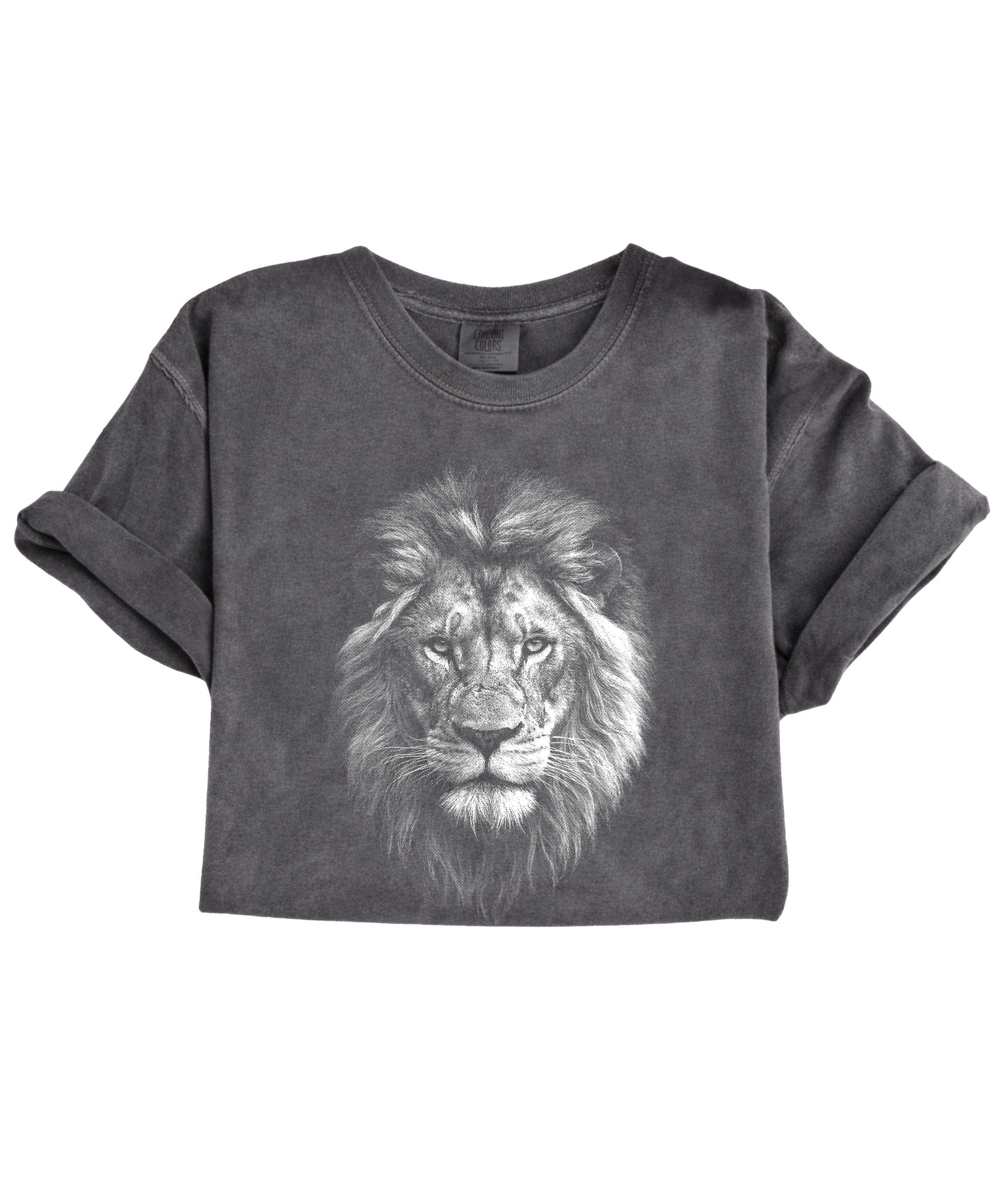Distressed lion graphic tee in Pepper on a Comfort Colors 1717 heavyweight cotton shirt, view 6