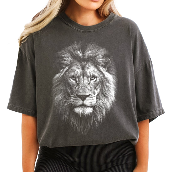 Distressed lion graphic tee in Pepper on a Comfort Colors 1717 heavyweight cotton shirt, view 7