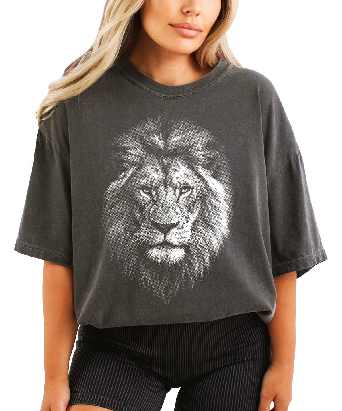 Distressed lion graphic tee in Pepper on a Comfort Colors 1717 heavyweight cotton shirt, view 7