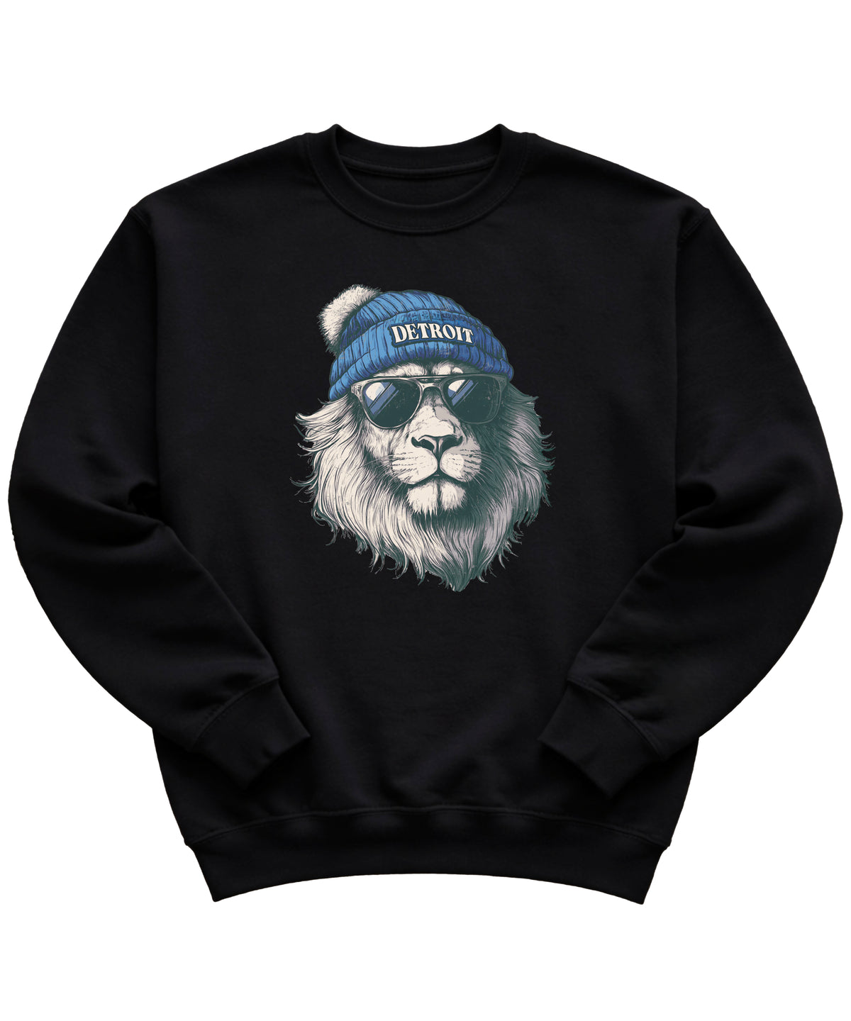 Lions school spirit sweatshirt with cool lion mascot graphic, black crewneck, youth and toddler size, view 1