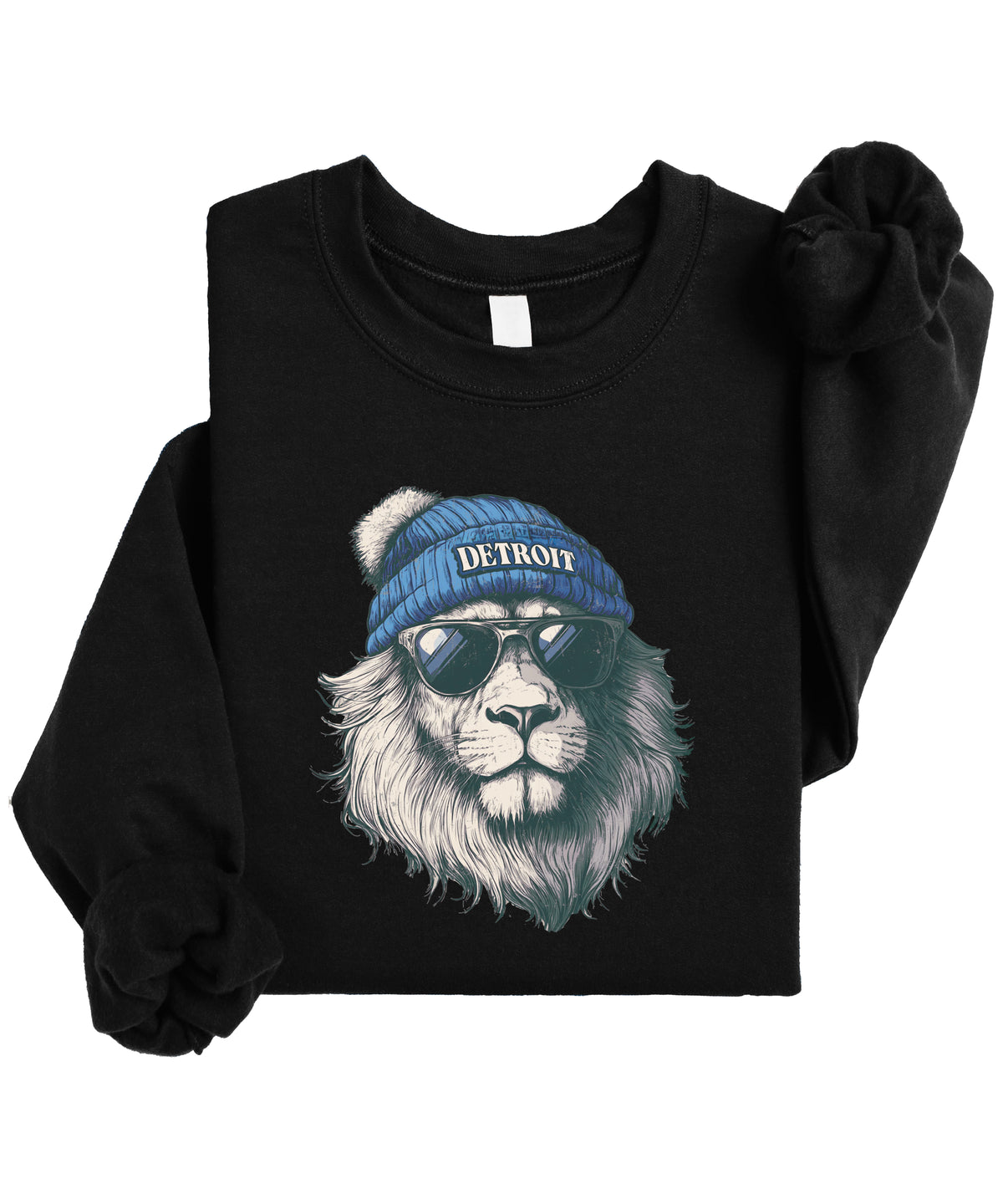 Lions school spirit sweatshirt with cool lion mascot graphic, black crewneck, youth and toddler size, view 6