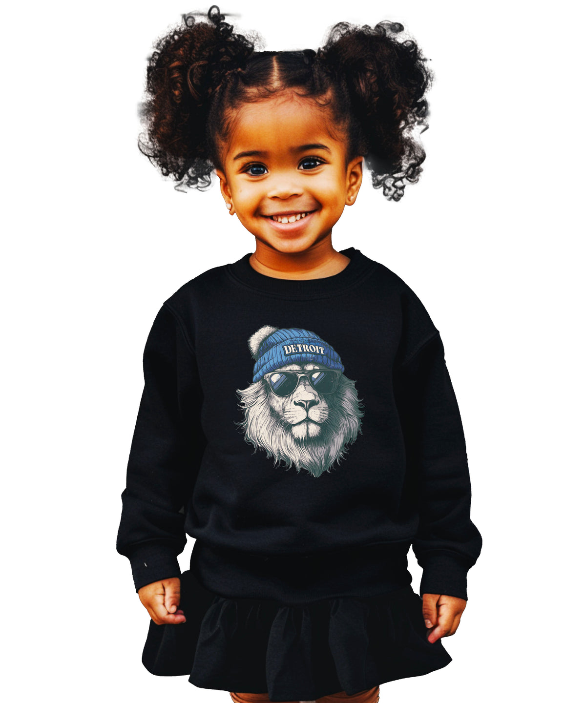 Lions school spirit sweatshirt with cool lion mascot graphic, black crewneck, youth and toddler size, view 7