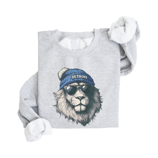 Lions school spirit sweatshirt with cool lion mascot graphic, gray crewneck, youth and toddler size, view 6