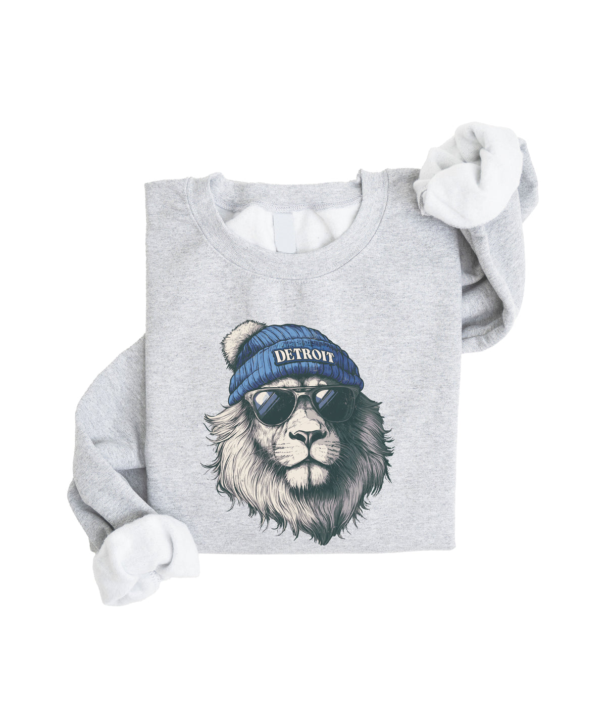 Lions school spirit sweatshirt with cool lion mascot graphic, gray crewneck, youth and toddler size, view 6
