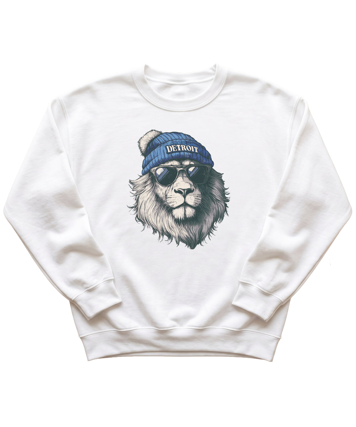 Lions school spirit sweatshirt with cool lion mascot graphic, white crewneck, youth and toddler size, view 1