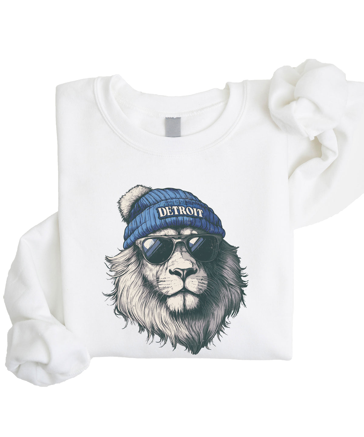 Lions school spirit sweatshirt with cool lion mascot graphic, white crewneck, youth and toddler size, view 6
