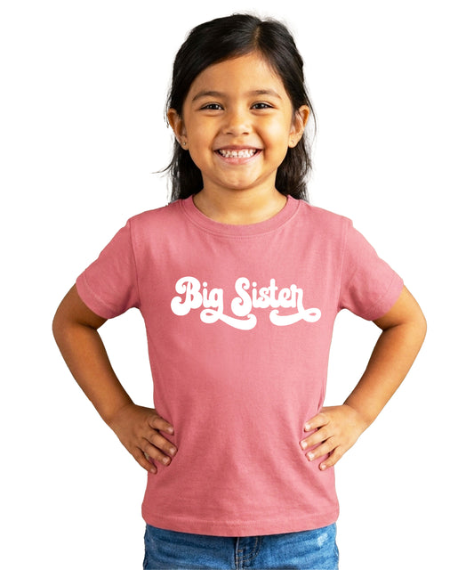 Retro Big Sister Sibling Reveal Announcement Shirt for Baby and Toddler Girls