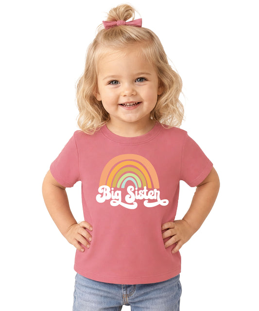 Retro Rainbow Big Sister Sibling Reveal Shirt for Baby & Toddler Girls