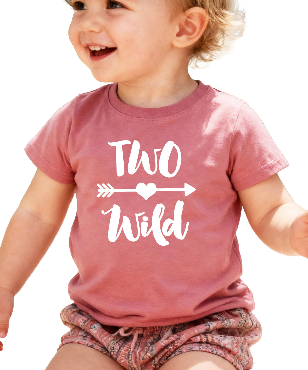 Two Wild 2nd birthday toddler girls shirt, white on mauve, main front view