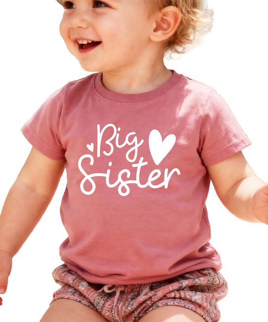 Cursive Big Sister Hearts Sibling Reveal Tee for Baby & Toddler Girls