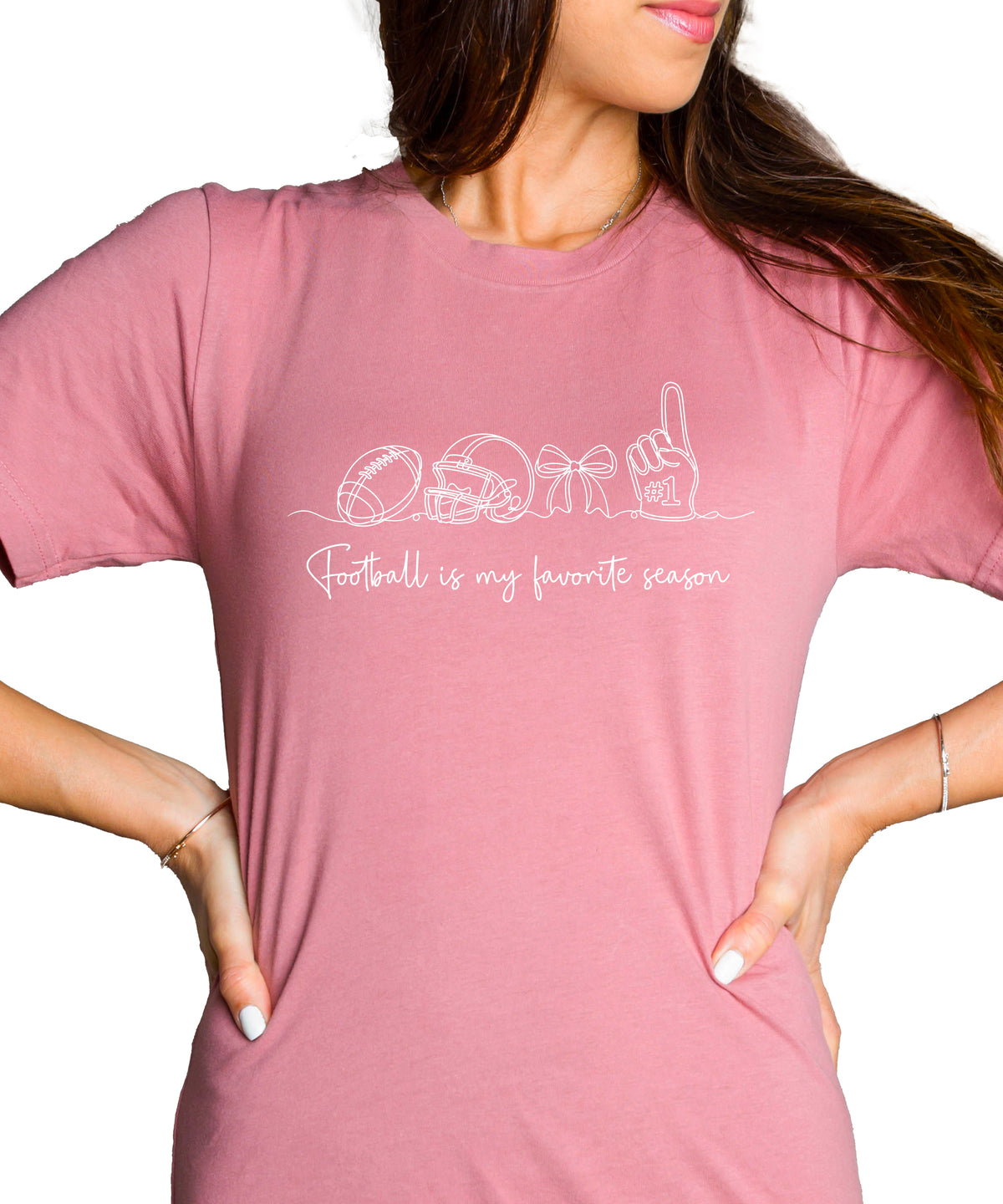 Football is My Favorite Season coquette bow game day tee, Mauve Shirt, view 1