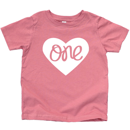 One in a Heart girls first birthday shirt, White on Mauve, additional view 2