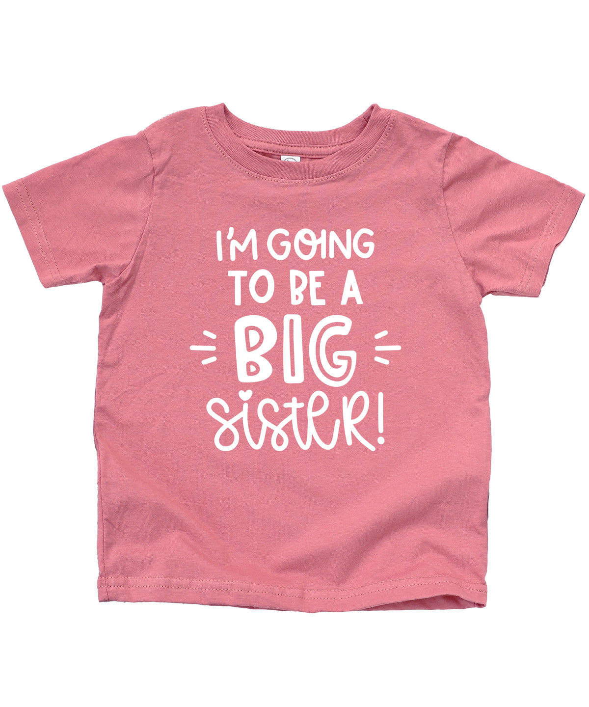 Mauve Big Sister announcement tee front view close up of graphic print