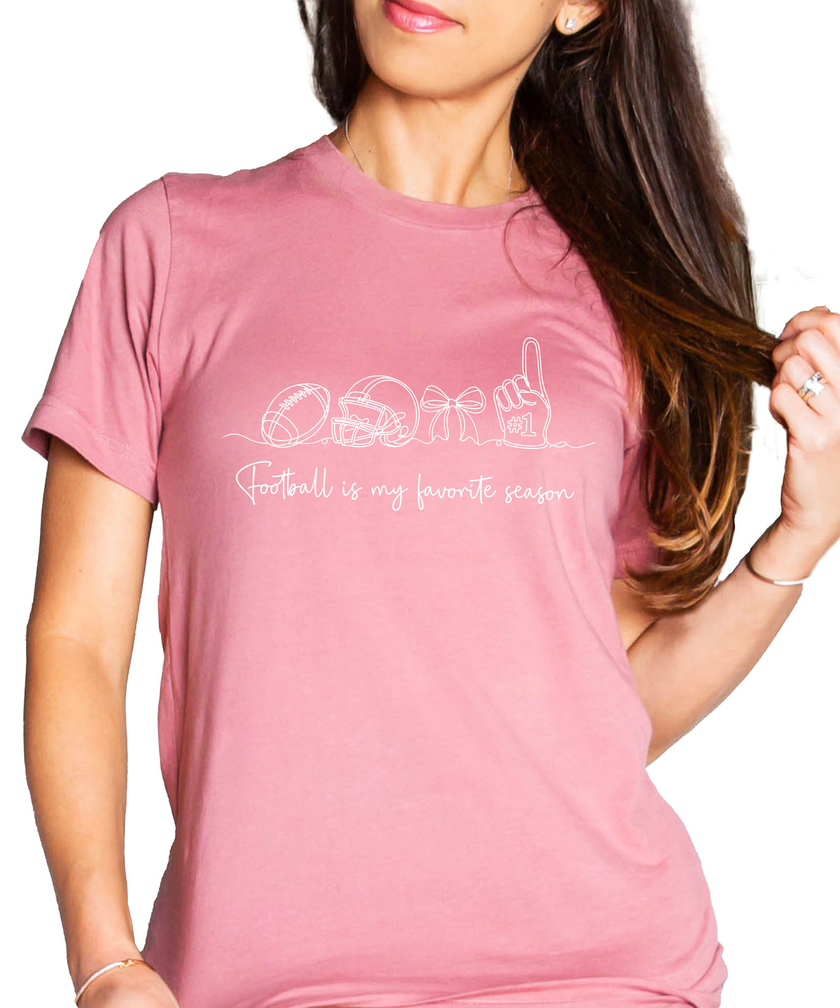 Football is My Favorite Season coquette bow game day tee, Mauve Shirt, view 3